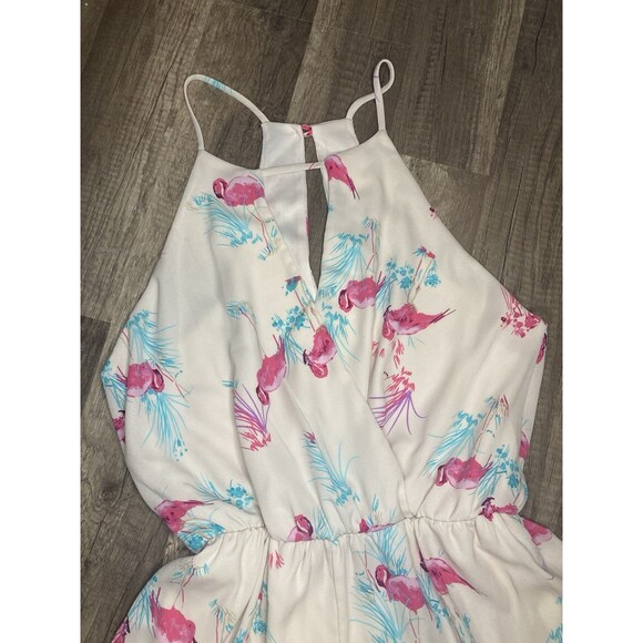 Everly Anthropologie Romper Women Medium Shorts Floral Flamingo Fairy Boho Sexy - Picture 2 of 8